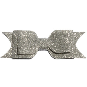 Large Glitter Bow Clip - Silver