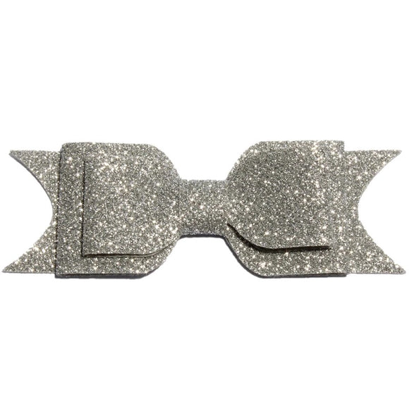 Large Glitter Bow Clip - Silver