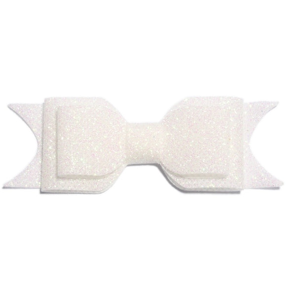 Large Glitter Bow Clip - White