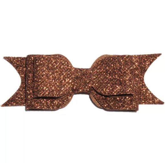 Large Glitter Bow Clip - Coffee