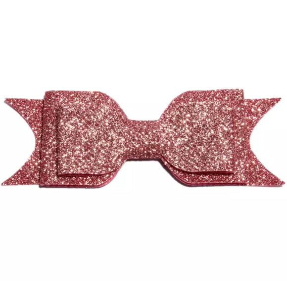 Large Glitter Bow Clip - Dusty Pink