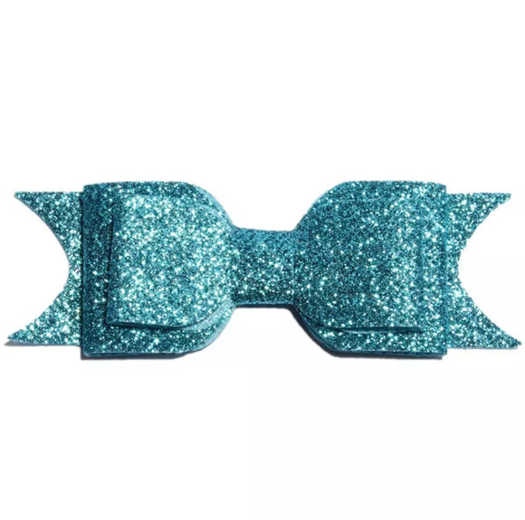 Large Glitter Bow Clip - Turquoise